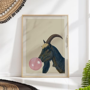 Bubblegum Goat Print Funny Animal Poster Playful Wall Art | PRINTED on Luxury Paper