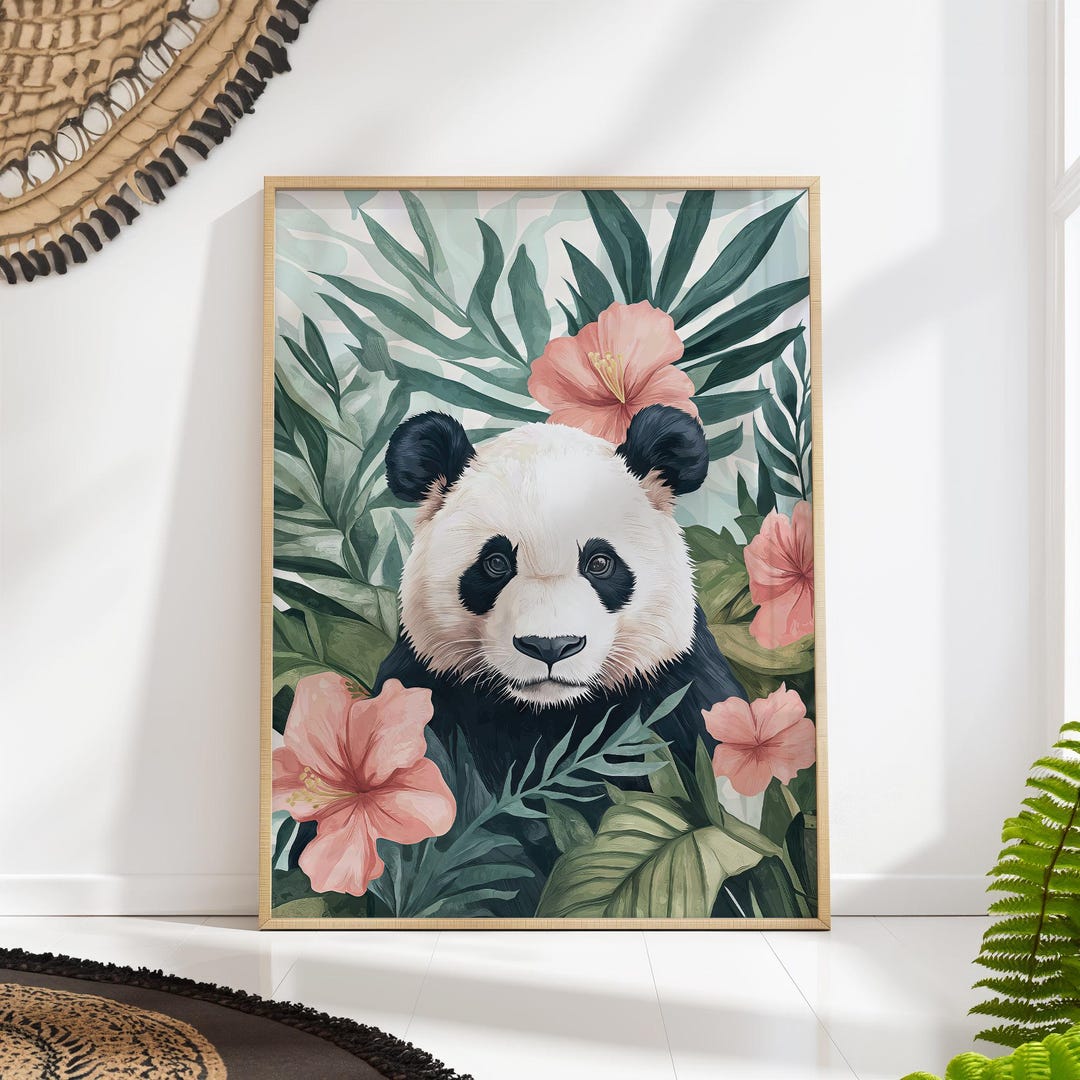 Panda Wall Art Tropical Animal Print Jungle Nursery Botanical Decor - Etsy