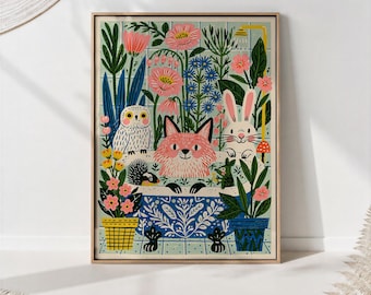 Woodland Animals Bathtub Print, Fox Rabbit Owl Bathroom Art