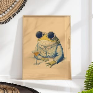 Dapper Frog Martini Print: Funny Vintage Toad Cocktail Illustration Art