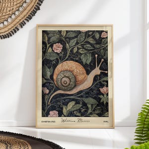 Snail Art Print William Morris Botanical Poster Vintage Floral Animal Decor PRINTED on Luxury Paper