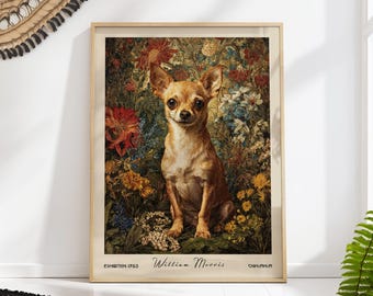 William Morris Chihuahua Art Print – Floral Dog Botanical Wall Decor