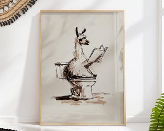Funny Llama Bathroom Art Print: Quirky Toilet Humor Decor Farmhouse Powder Room Decor