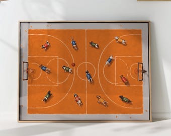Basketball Dogs Print: Funny Kids Sports Wall Art Boys Room Playroom Decor