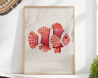 Clownfish Print: Coastal Nursery Ocean Animal Kids Bathroom Wall Art
