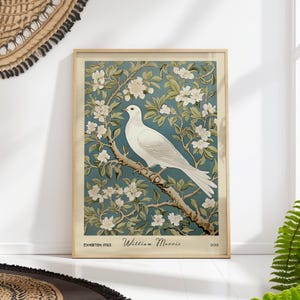 William Morris Dove Art Print – Vintage Bird Botanical Wall Decor, Floral Nature Illustration, Arts And Crafts Poster
