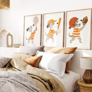 Dog Sports Nursery Art Set, Baseball Football Tennis Animal Prints