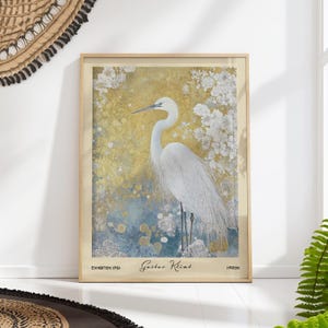Gustav Klimt Heron Print, Art Nouveau Bird Poster, Whimsical Nature Wall Art