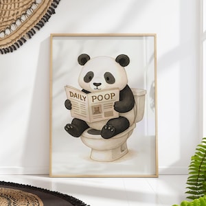Panda Bathroom Humor Poster – Cute Toilet Cartoon Wall Art for Kids & Adults
