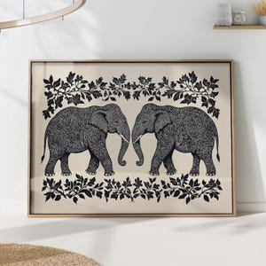 William Morris Black and White Elephant Wall Art Jungle Animal Print Minimalist Wildlife Decor
