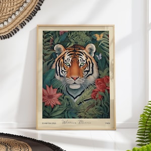 William Morris Tiger Art Print - Vintage Botanical Jungle Poster