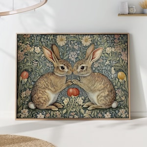 William Morris Rabbit Print - Vintage Floral Woodland Wall Art Farm Animal Poster