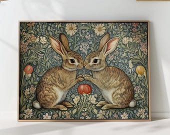 William Morris Rabbit Print - Vintage Floral Woodland Wall Art Farm Animal Poster