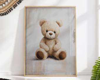 Beige Teddy Bear Nursery Wall Art - Neutral Baby Room Decor