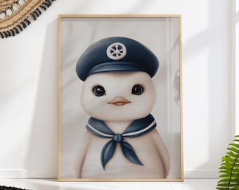 Sailor Penguin Nursery Print: Baby Animal Kids' Room Wall Art