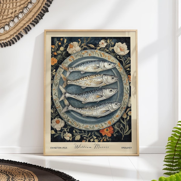 William Morris Sardines Print - Vintage Fish Art for Kitchen or Dining Room