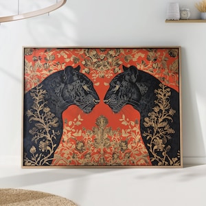 Black Panther Art Print - William Morris Floral Background - Luxurious Wall Decor