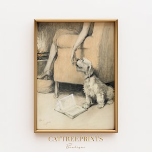 Book Dog Art Print Cozy Fireplace Poster Gift for Her Signature Cecil Aldin | PRINTED on Luxury Paper