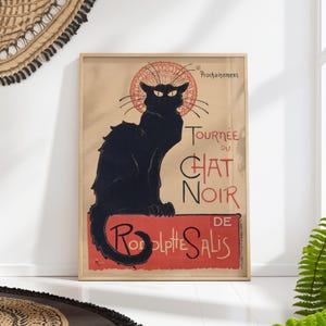 Vintage Art Deco Black Cat Poster - French Wall Art - Parisian Cafe Decor