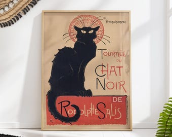 Vintage Art Deco Black Cat Poster - French Wall Art - Parisian Cafe Decor