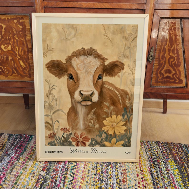 Cow Farm Art Print - William Morris Floral Poster - Vintage Animal Wall ...