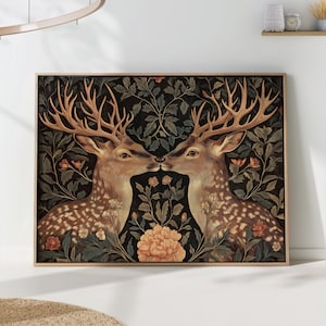 William Morris Deer Floral Print - Vintage Wildlife Botanical Wall Art