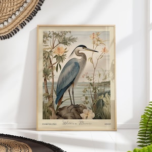 William Morris Heron Art Print - Vintage Botanical and Wildlife Poster - Classic Nature Wall Decor