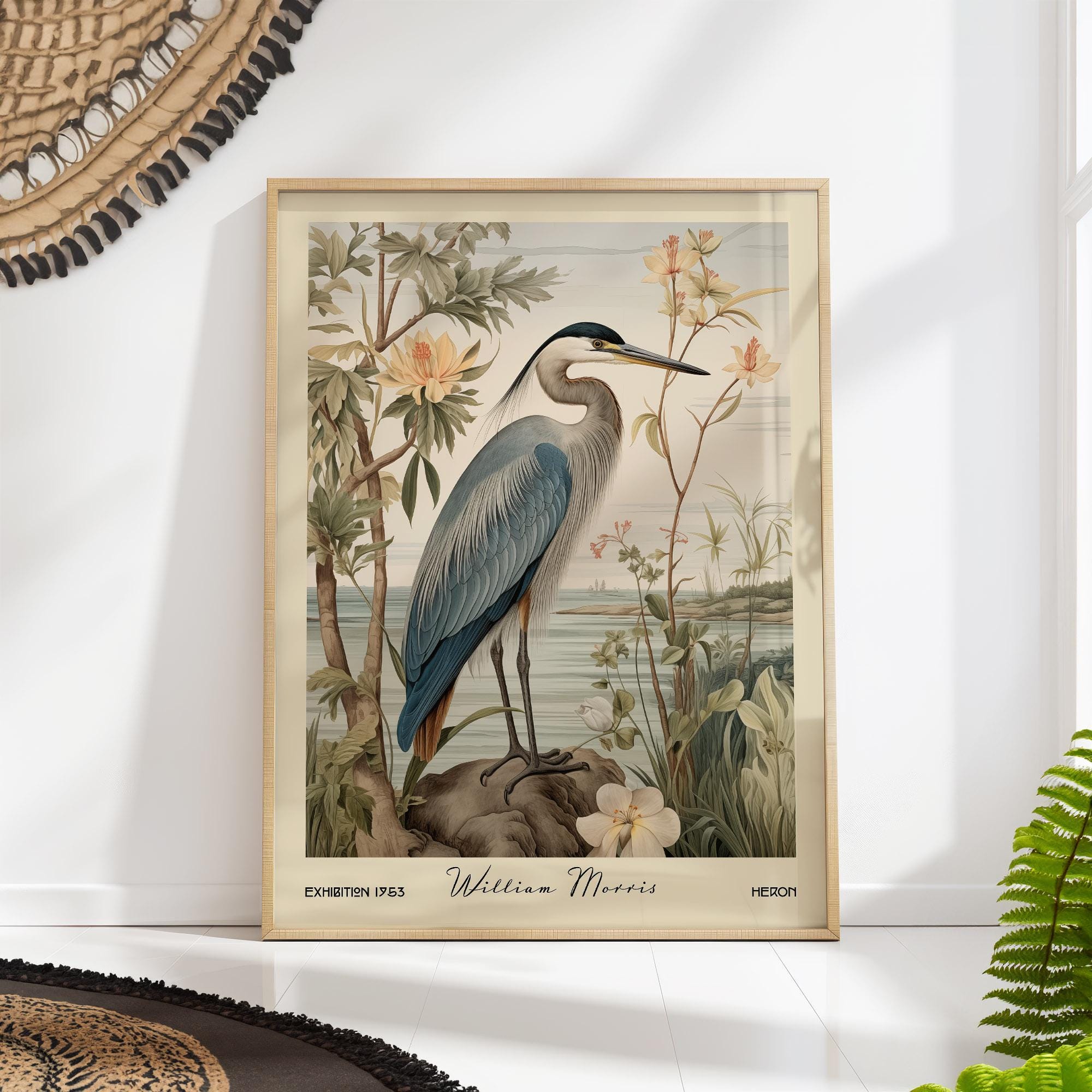 William Morris Heron Art Print - Vintage Botanical and Wildlife Poster - Classic Nature Wall Decor