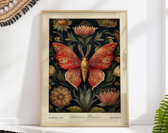 William Morris Butterfly Art Print – Vintage Botanical Wall Decor