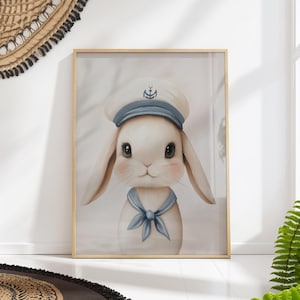 Bunny Nursery Print - Adorable Rabbit in Nautical Theme