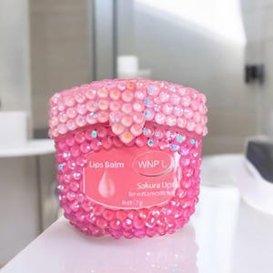 Handmade Rhinestone Lip Therapy: Custom Glass Embellished Hydration Pot for soft smooth lips