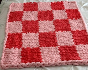 Soft Handmade Checkered Baby Blanket Chunky Chenille W30”x L38” bedding, gift, throw,