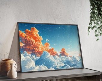 Wolkenposter mit Holzrahmen