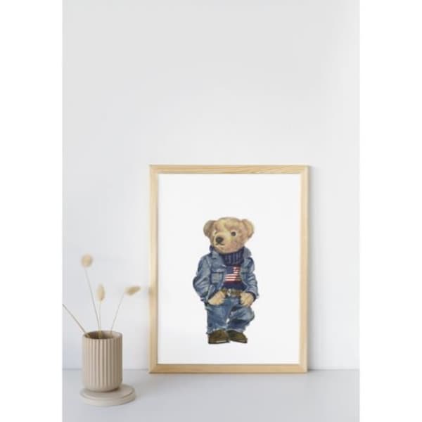 Polo Bear Wall Art Poster | Printable Polo Ralph Downloadable Wall Art