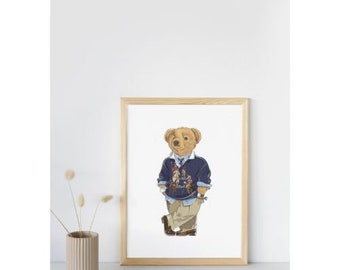 Polo Bear Wall Art Poster Printable Polo Ralph Downloadable Wall Art Etsy