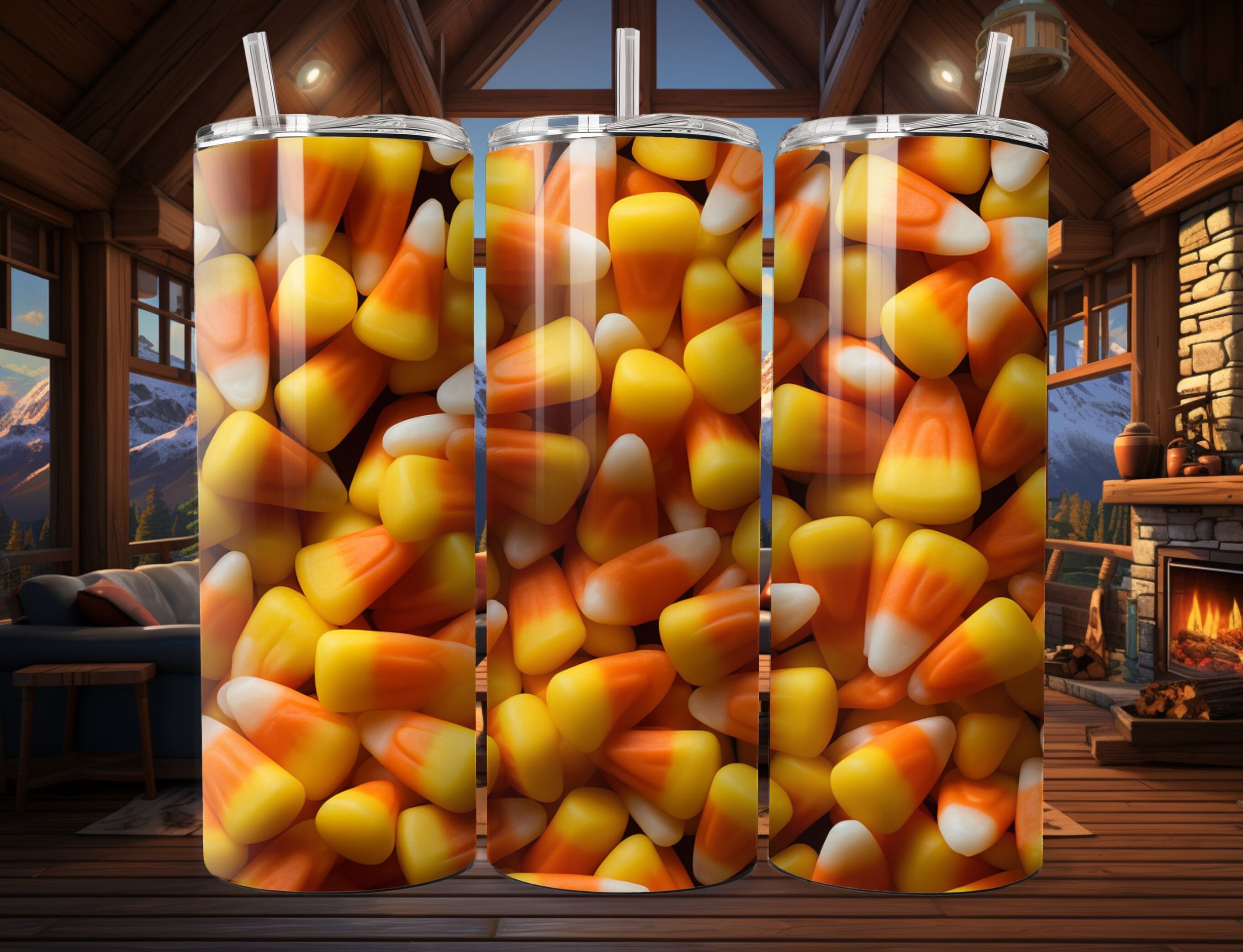 3D Fall Candy Corn Seamless PNG Image, 300 DPI, Sublimation, 2 Pack Bundle, Great for a Fall or Halloween Decoration and Gift