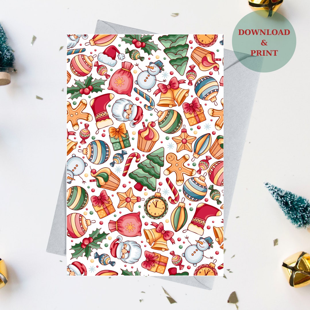 Printable Merry Christmas Card Instant Download PDF Christmas Greeting