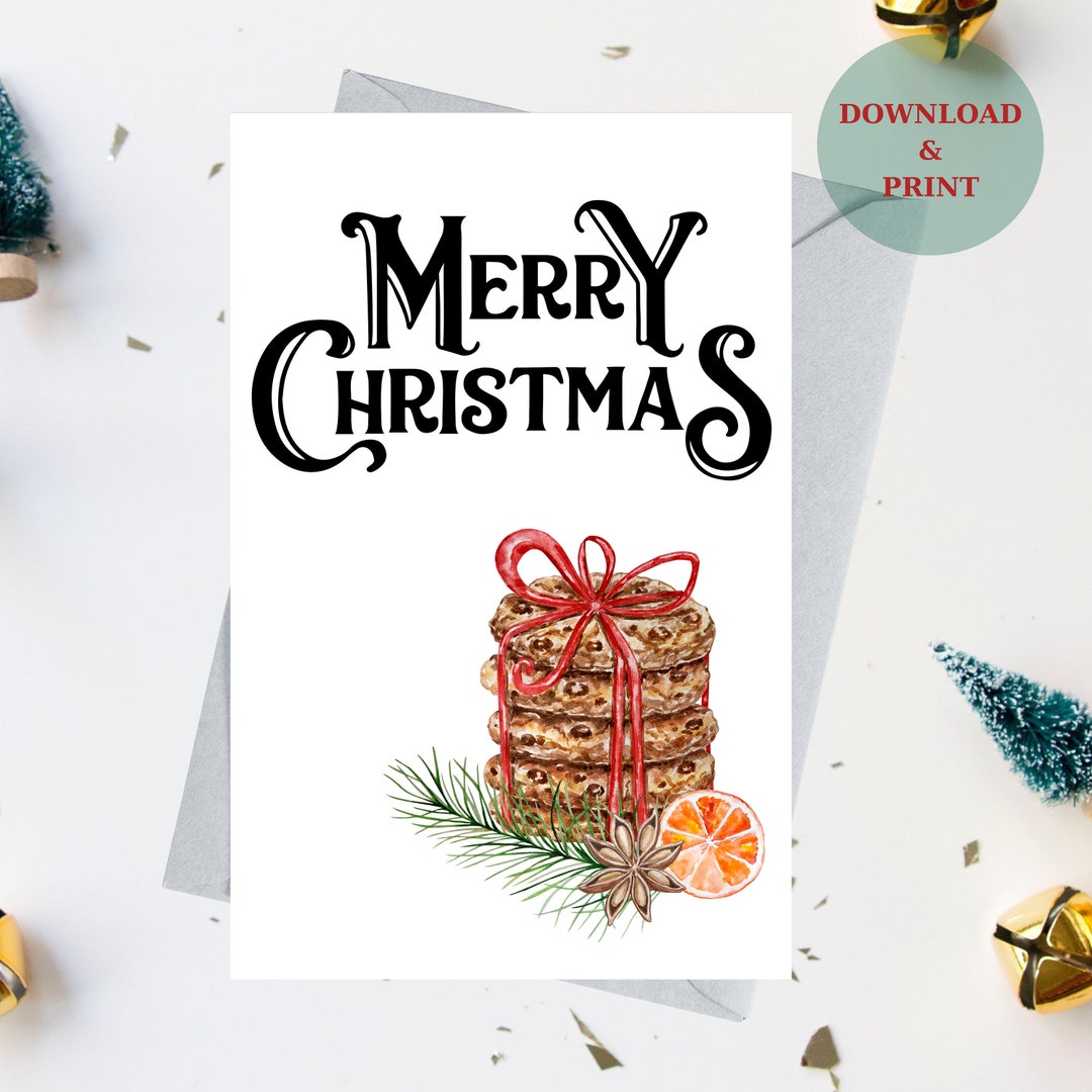 Printable Merry Christmas Card Cookie Christmas Greeting - Etsy