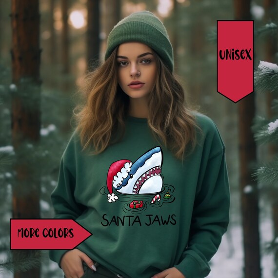 Santa Jaws Christmas Sweatshirt Funny Christmas Shark Sweater Cute Santa Hoodie Vintage Santa Sweatshirt Christmas Crewneck Gift for Her Etsy Israel