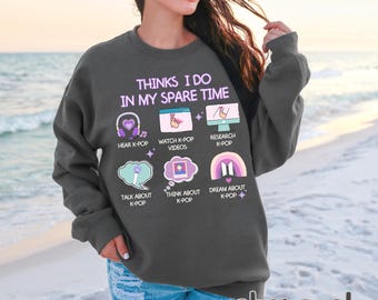 Kpop Sweatshirt with Fun K-Pop Activities Graphic, Unisex Crewneck in Various Colors