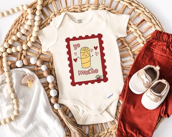 Venezuelan Baby Bodysuit, Tequeño Mucho Onesie in Natural Beige, 100% Cotton