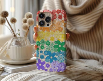 Pride Celebration Phone Case Rainbow Flowers LGBTQ Merch for iPhone 16, 15, 14, 13, 12, 11 Pro Max Plus Galaxy S25 S24 Ultra Google Pixel