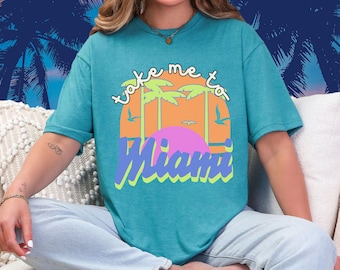 Camiseta de playa de Miami Camiseta retro de Miami Camiseta "Llévame a Miami" Camiseta de vacaciones en la playa Camiseta del océano Camiseta de Florida Camiseta de viaje con amigos Camiseta de palmera