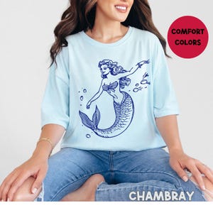 Mermaid shirt Ocean inspired style Beach Shirt, Under the Sea Tee, Fantasy Apparel, Coastal Top mermaidcore Coconut Girl vintage tattoos tee