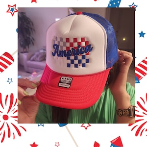 Embroidered America Trucker Cap Independence  Hat USA Trucker Hat Red White and Blue Foam Front Trucker Hat 4th of July Merica Baseball Hat