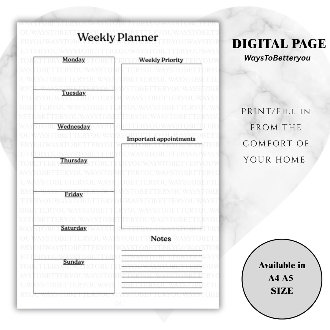 Fillable Weekly Planner Printable | A4 A5 Schedule Planner (canva PDF ...