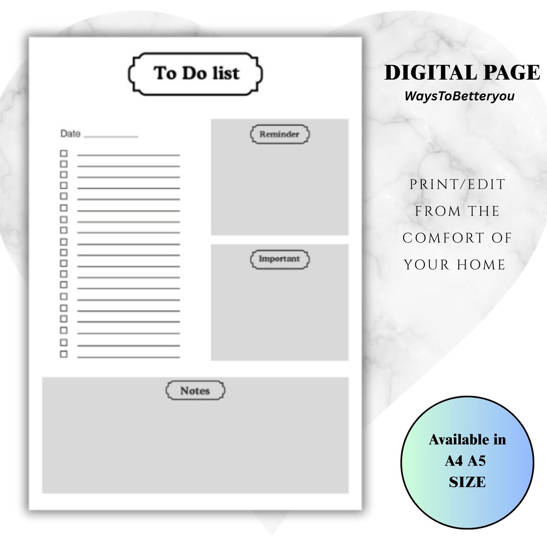 Editable to Do List Printable | A4 A5 Checklist (canva PDF) - Etsy