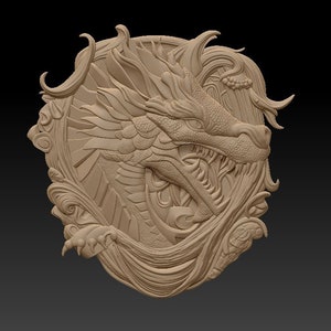 Dragon face stl, panel Relieve para enrutador CNC Aspire Grabador de tallado ArtCam Diseño de impresora 3D Descarga instantánea digital