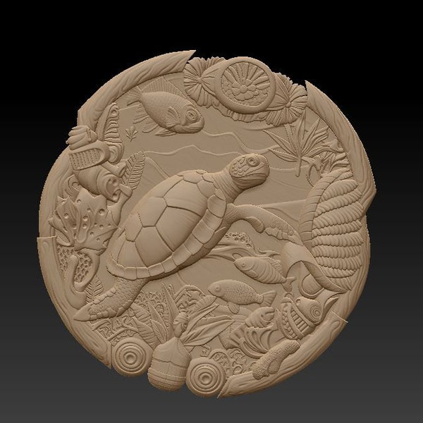 Tortue de mer 2, Animal, Liberté, Océan, Modèle STL, Graveur routeur CNC, Artcam, Aspire, fichiers CNC, Bois, Art, Décoration murale, VCarve, Relief