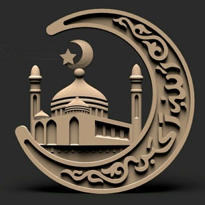 Islamische Mondsichel, Moschee, 3D STL-Modell für CNC-Anwender, CNC-Router-Gravierer, cnc-Muster, Holz, Kunst, V-Carve, Wand-Dekor 3d Stl-Modell